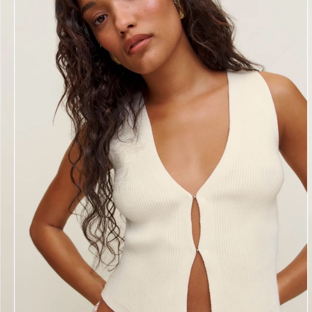 Reformation Cream Ribbed V-Neck Keyhole Tank